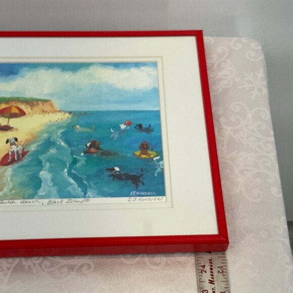 Dog Days Of Summer South Beach Block Island Print By S.T. Hunziker Framed 14.25" - Picture 5 of 6